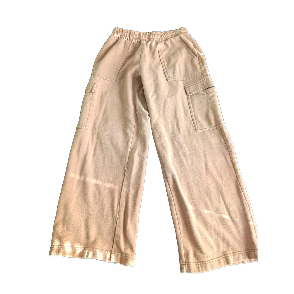Old Navy SoComfy Sweatpants Mens S Beige Fleece Cargo Pockets Elastic Drawstring
